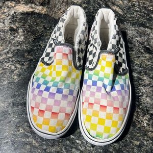 Vans rainbow Chex checkerboard slip on shoes size 4